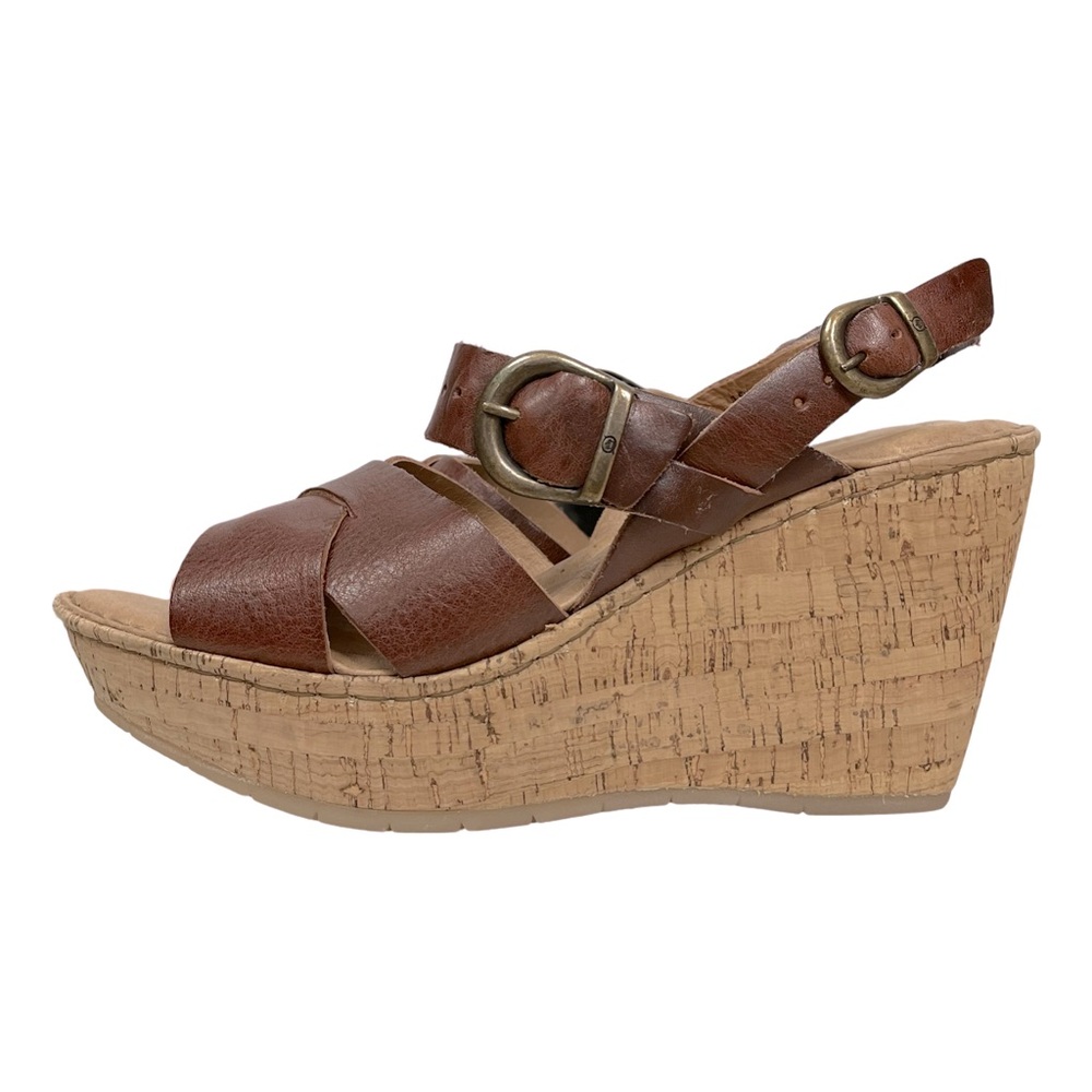 Born Womens Emmy Quarter Strappy Cork Wedge Sandals Leather Platform EUC - Picture 4 of 8